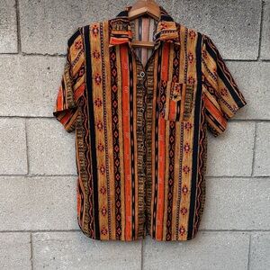Men's Short-Sleeve Striped Aztec Button-Up Shirt - Orange/Black